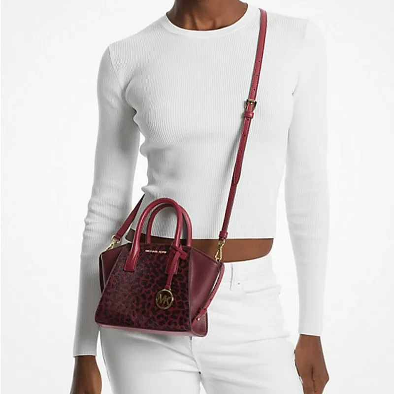 MICHAEL KORS Avril With Cow Suede Leather Crossbody One Shoulder Handbag Women's Ox Blood Multicolor-3