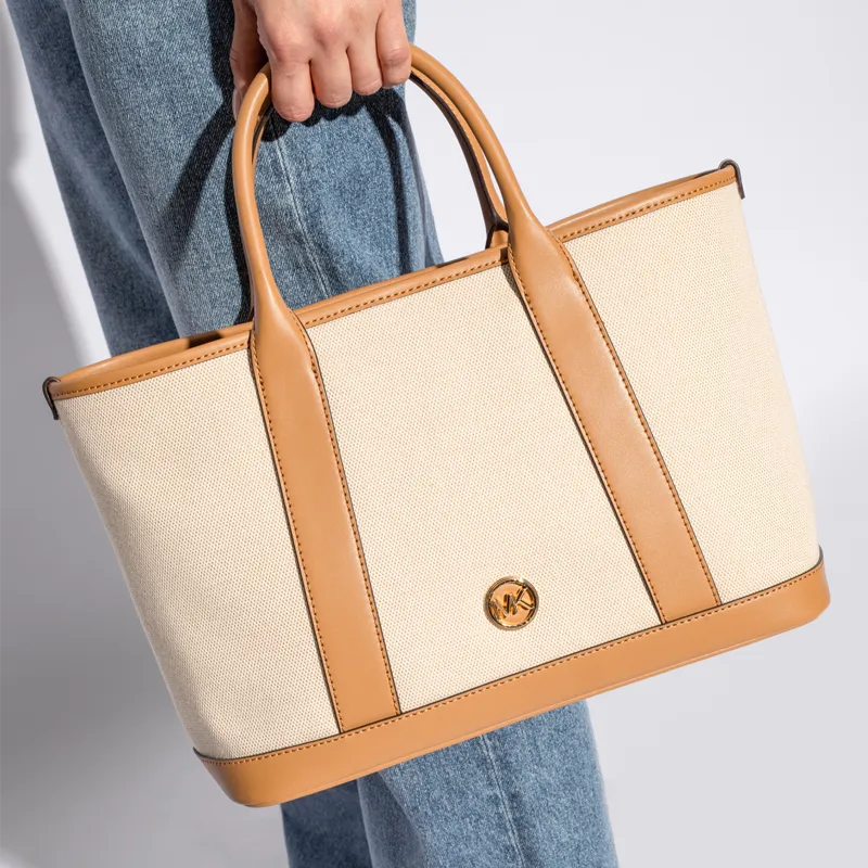 MICHAEL KORS Fabric Shoulder Bag Crossbody Bag Handbag Medium Size Women's Ecru & Peanut Color-3