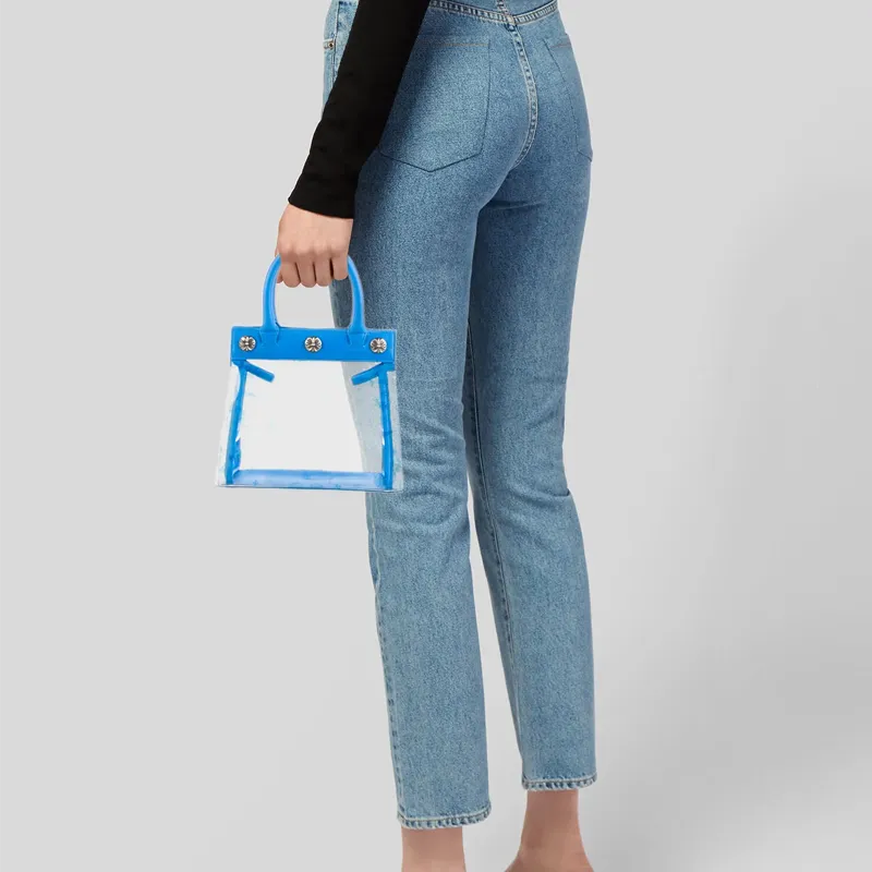 Chrome Hearts PVC And Leather Trim Shopping Bag One Shoulder Handbags Small Size Women's Blue-2