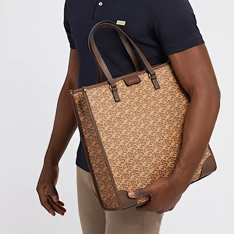 GUESS Polyurethane Tote Bag Shopping Bag Handbag Medium Size Men's Light Gray-2