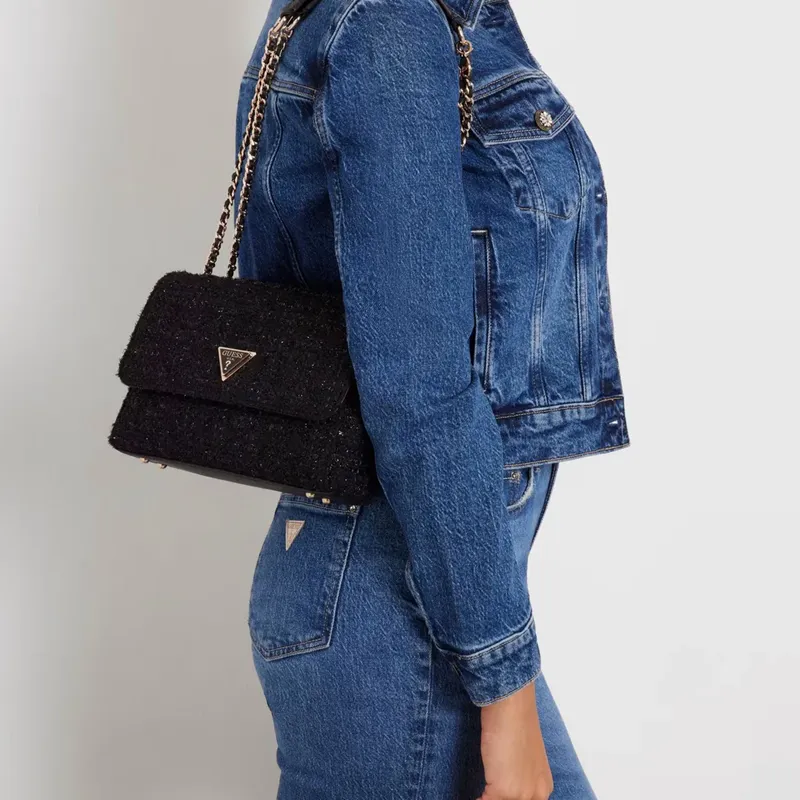 GUESS Tweed Shoulder Bag Crossbody Bag Regular Women's Black-3