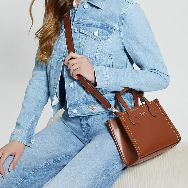 GUESS Faux Leather Shoulder Bag Crossbody Bag Handbag Mini Women's Brown-4