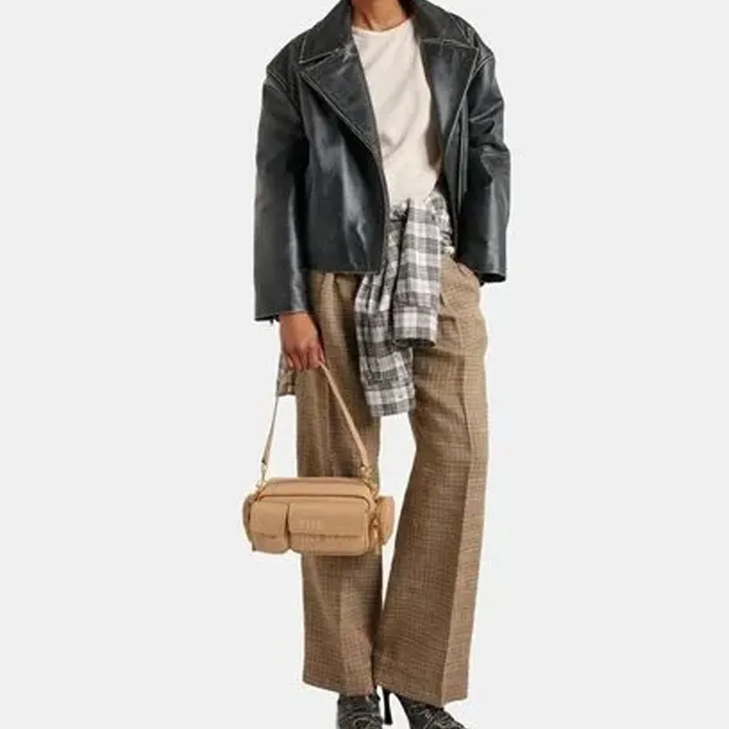 MARC JACOBS Leather Handheld Portable Crossbody Bag Shoulder Bag Unisex Camel-4