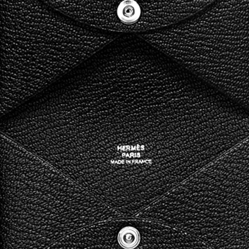 HERMES Calvi Mysore Goat Skin Card Holder Women's Black-6