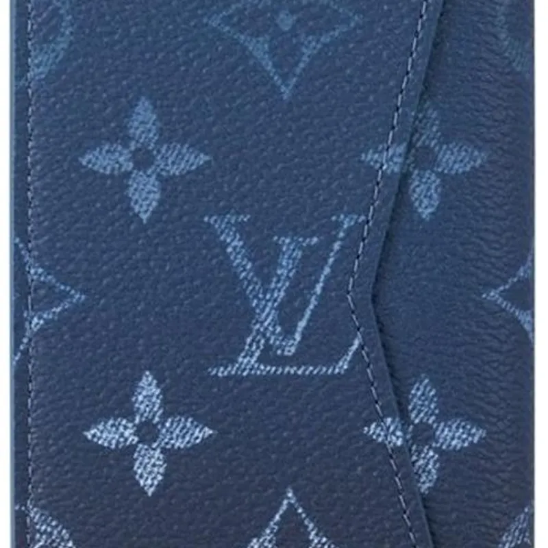 LOUIS VUITTON Monogram Canvas With Cow Leather Card Holder Men's Gradient Navy Blue-3