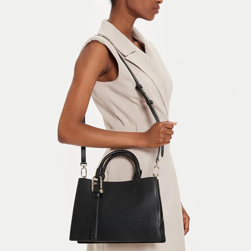 Furla Calfskin Tote Bag, Shopping Bag, Shoulder Bag, Crossbody Bag, Handbag Medium Size Women's Black-3