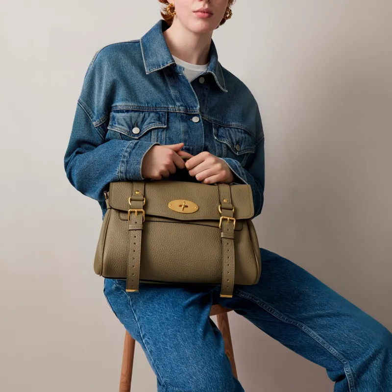 Mulberry Alexa Grained Cow Leather Shoulder Bag Crossbody Bag Handbag Women's Linen Green-3