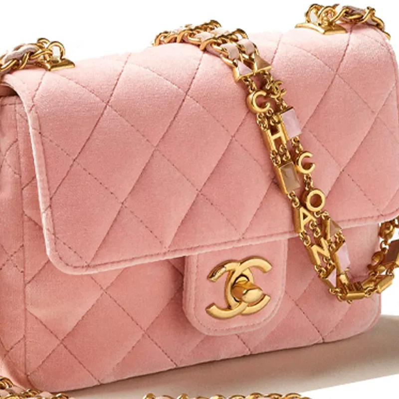 CHANEL Enamel Velvet Flap Bag, Shoulder Bag, Crossbody Bag Mini Women's Pink-3