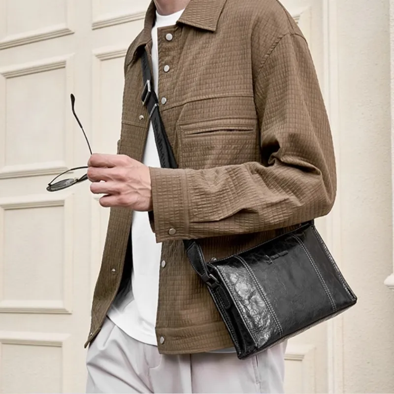 Hush Puppies Cow Leather Crossbody Bag, Shoulder Bag Regular Men's Black-4