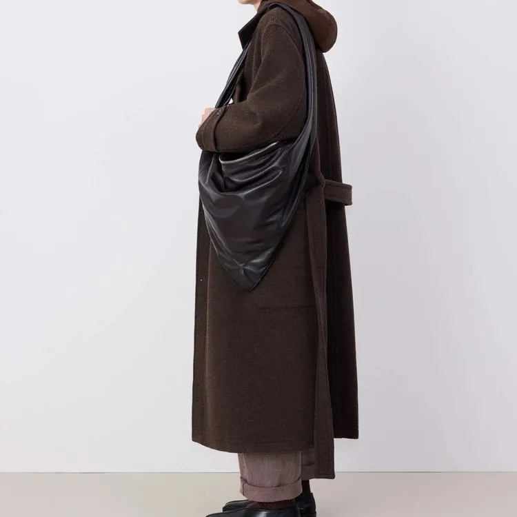Lemaire Smooth Nappa Leather Scarf Bag, Crossbody Bag, Shoulder Bag Women's Dark Chocolate-3