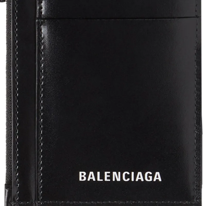 Balenciaga Cow Leather Coin Purse And Card Holder Unisex Black-3