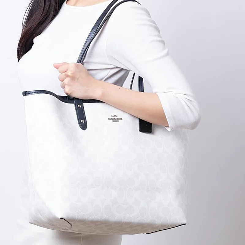 COACH CityTote PVC Combo Bag Tote Bag Shopping Bag Handbag Shoulder Bag Large Size Women's Blue White-3