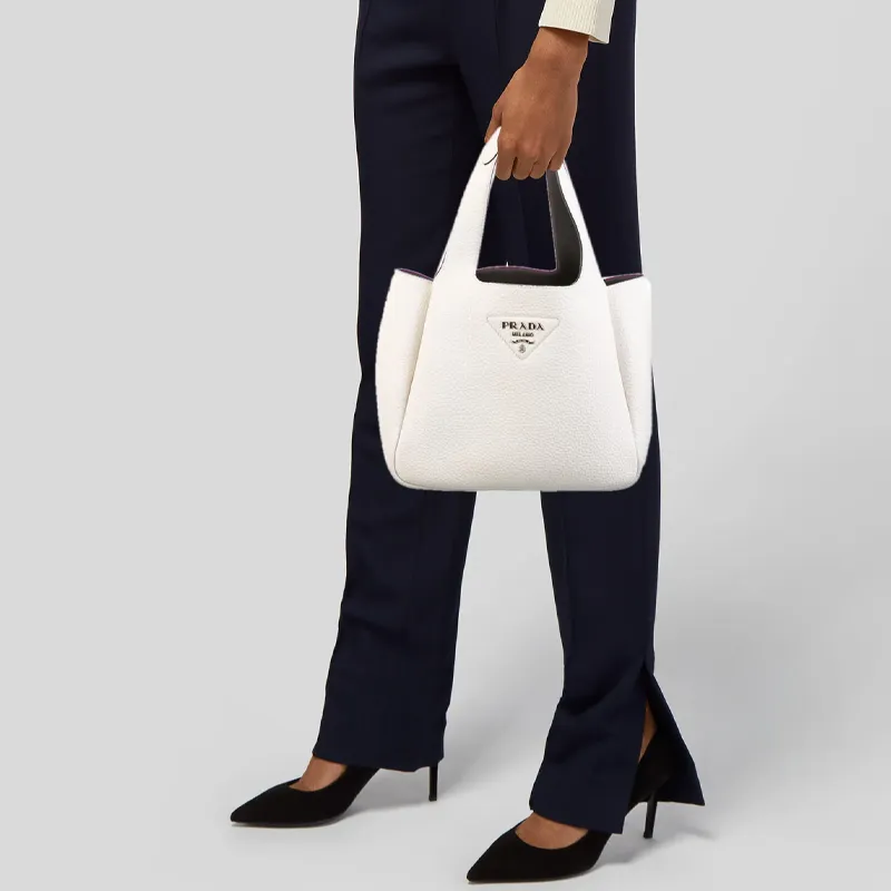 PRADA Dynamique Calfskin One Shoulder Handbags Women's White Stacked Candy-3