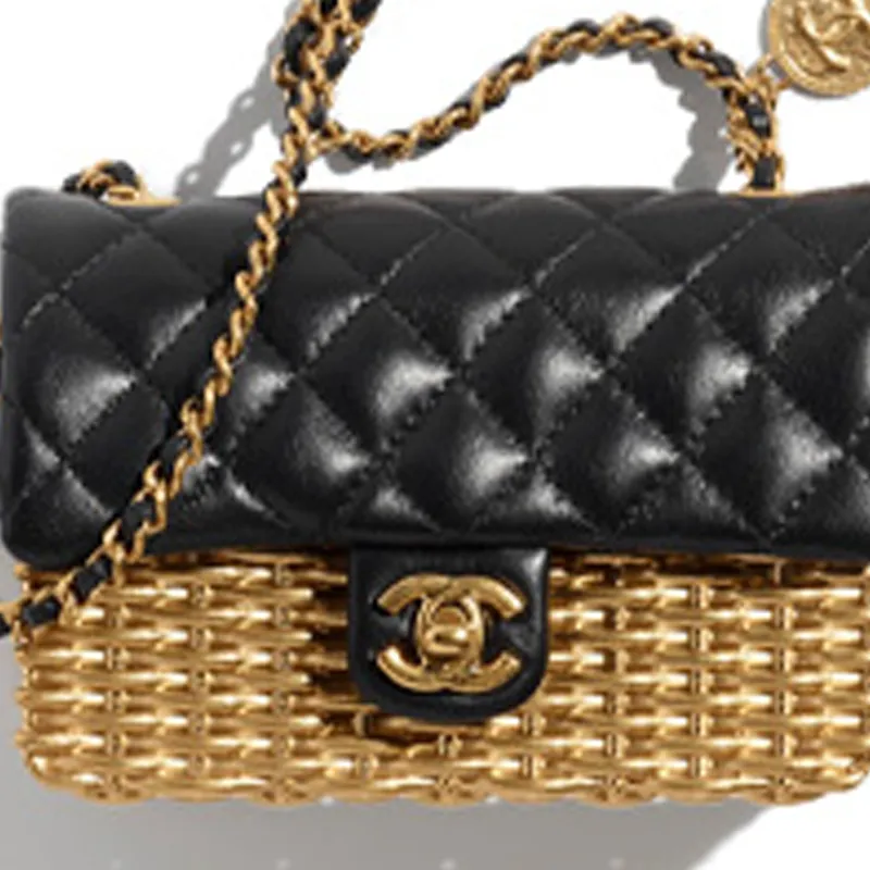 CHANEL Gold Coin Collection Lambskin Evening Bag, Crossbody Bag, Shoulder Bag Women's Black & Gold-3