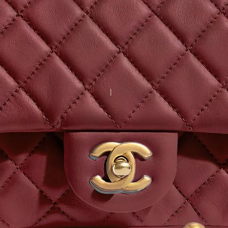 CHANEL Lambskin Mini Square Flap Bag, Shoulder Bag, Crossbody Bag Women's Burgundy-2