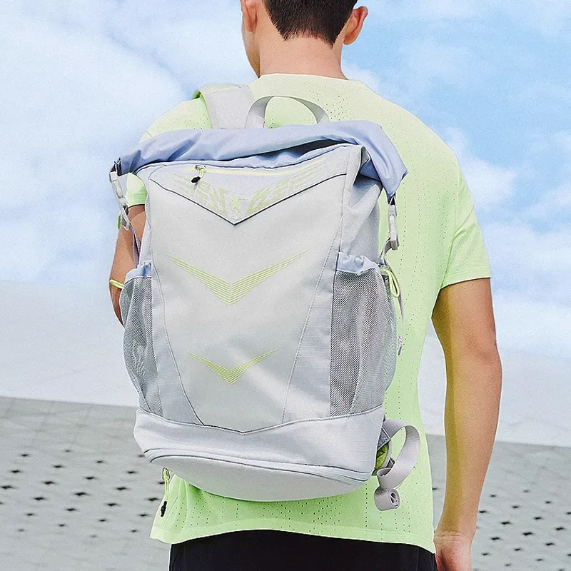 QIAODAN Fabric Backpack Regular Unisex Zinc Gray-3