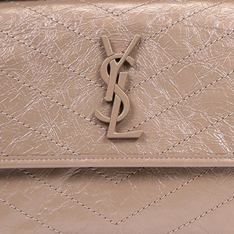SAINT LAURENT Niki Leather Hobo Bag Chain Crossbody Bag Shoulder Bag Medium Size Women's Milk Tea Beige-3