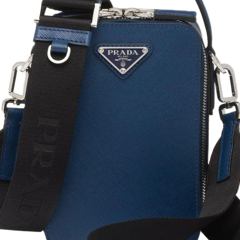 PRADA Brique Leather Shoulder Bag Crossbody Bag Handbag Men's Dark Blue-3