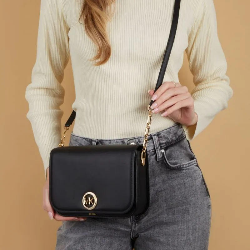 MICHAEL KORS Delancey Cow Split Leather Messenger Bag Shoulder Bag Crossbody Bag Medium Size Women's Black-3