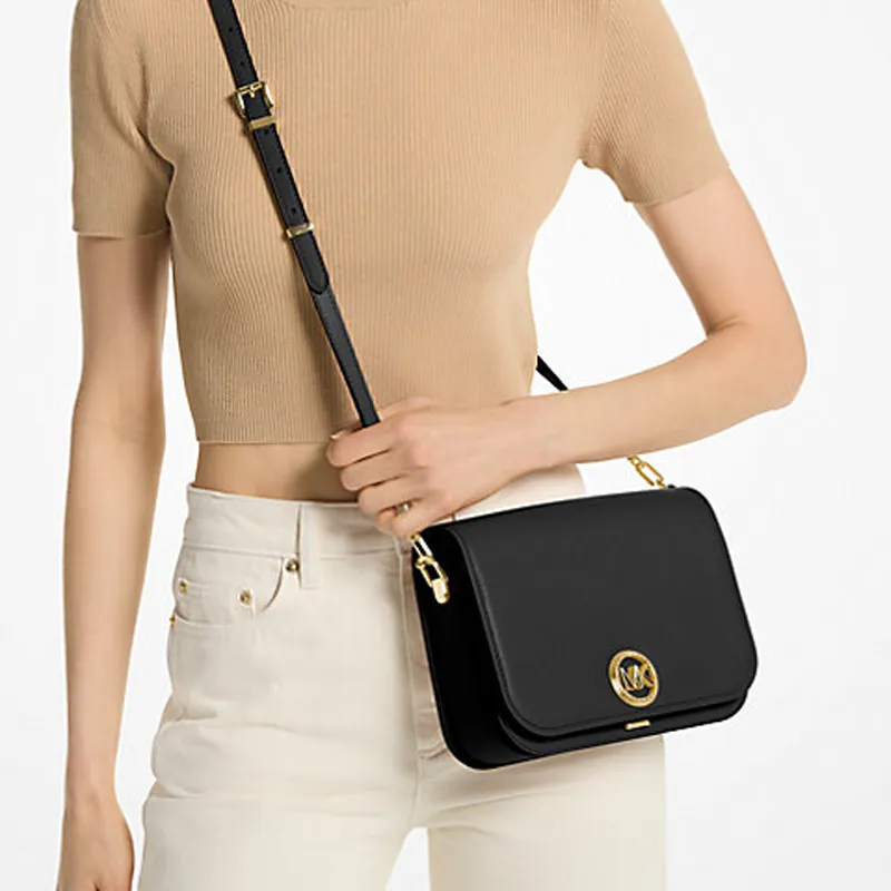 MICHAEL KORS Delancey Cow Split Leather Messenger Bag Shoulder Bag Crossbody Bag Medium Size Women's Black-4