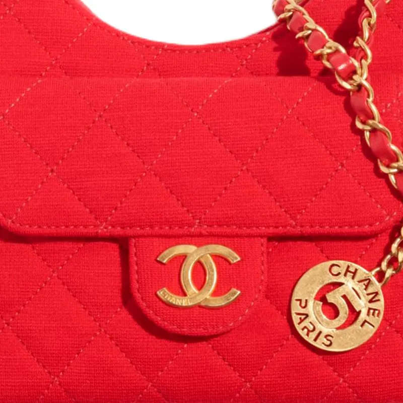 CHANEL Wool Jersey Knitted Fabric With Gold Metal Hobo Bag, Shoulder Bag, Crossbody Bag Trumpets Women's Red-2