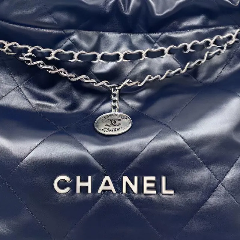 CHANEL 22Bag Cow Leather Tote Bag, Shopping Bag, Portable Crossbody Bag, Shoulder Bag Trumpets Women's Dark Blue-2