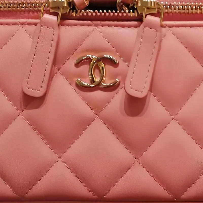 CHANEL Sheepskin Box Bag, Makeup Bag, Handbag, Shoulder Bag, Crossbody Bag Women's Pink-5