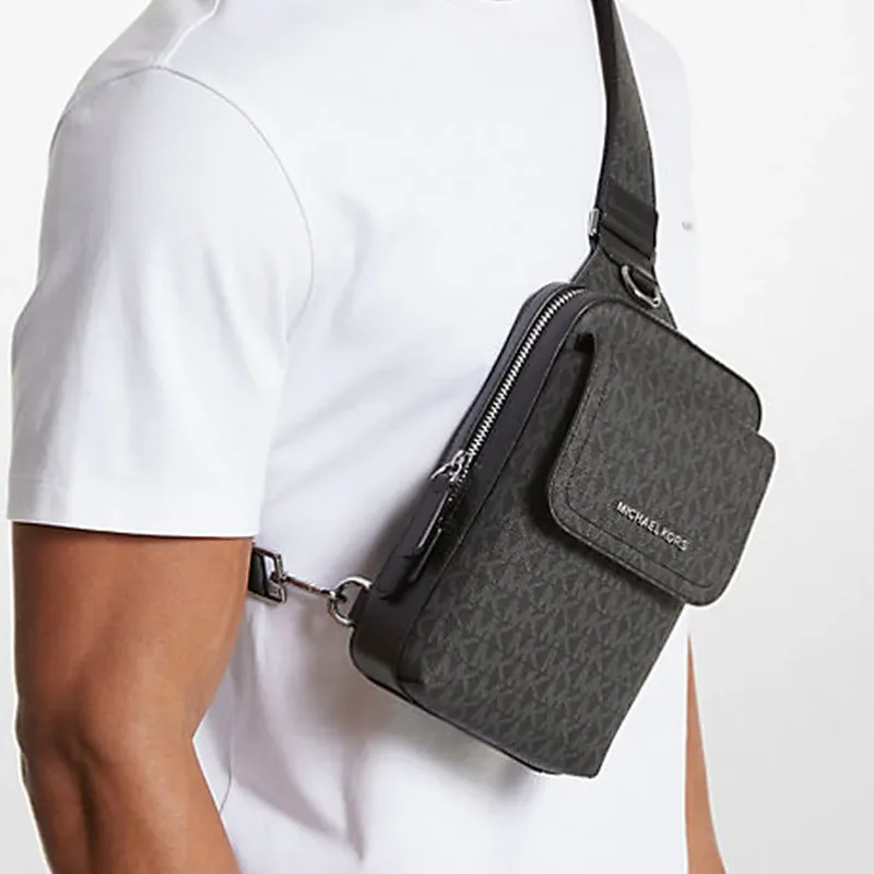 MICHAEL KORS Hudson Coated Canvas One Shoulder Sling Bag Men's Black-4