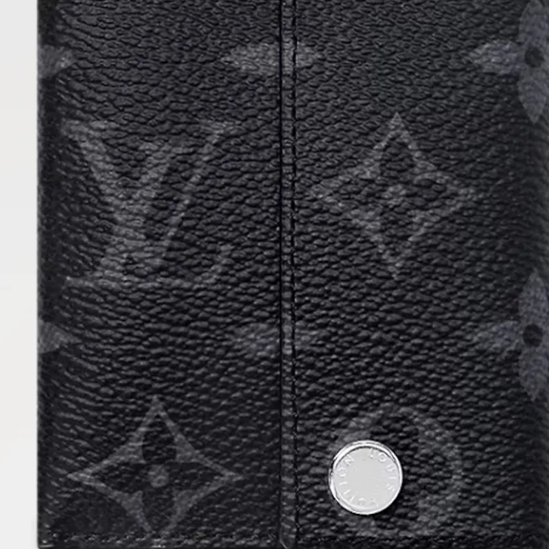 LOUIS VUITTON Taïga Cow Leather With Monogram Coated Canvas Card Clip Card Holder Men's Black-4