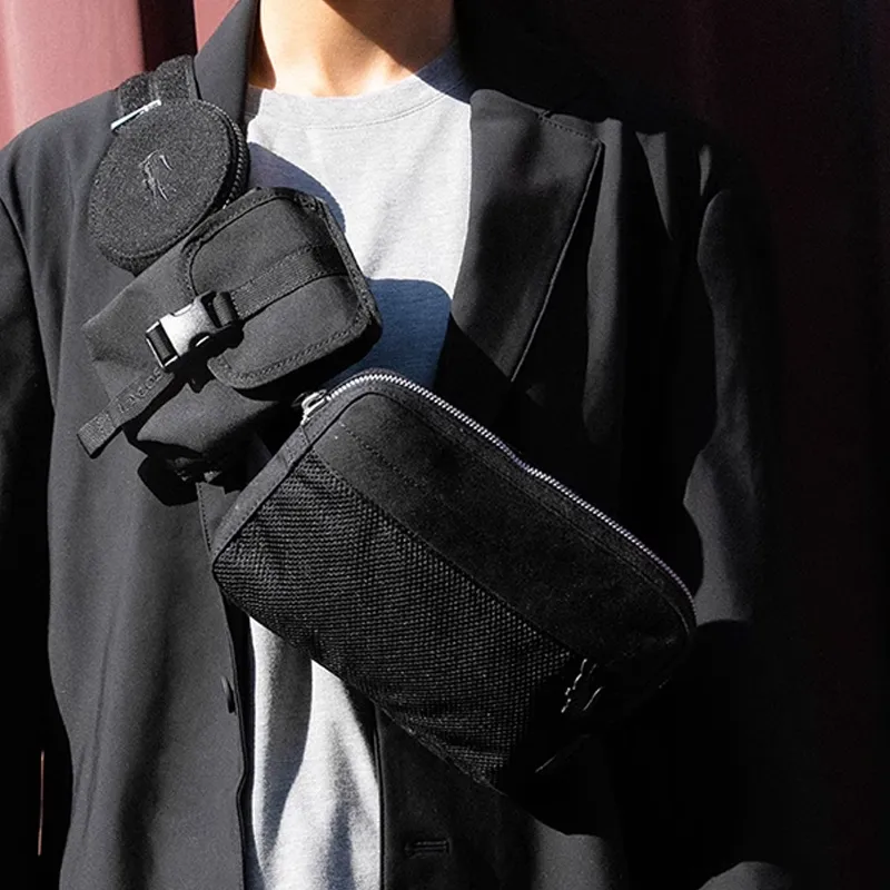 LACOSTE Fabric One Shoulder Crossbody Fanny Pack Regular Unisex Black-3