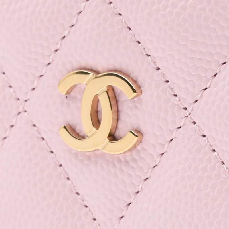 CHANEL Grain Embossed Cow Leather Coin Purse, Card Holder Women's Pink-4