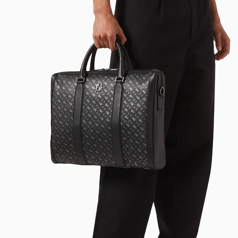 HUGO BOSS Recycled Leather With Fabric Briefcases Men's Dark Gray-4