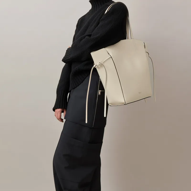Mulberry Calfskin Tote Bag Shopping Bag Shoulder Bag Handbag Women's Egg White-3