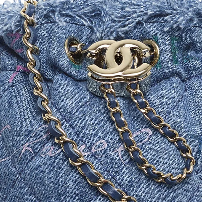 CHANEL 22SS Denim Bucket Bag, Crossbody Bag, Shoulder Bag Mini Women's Blue-4