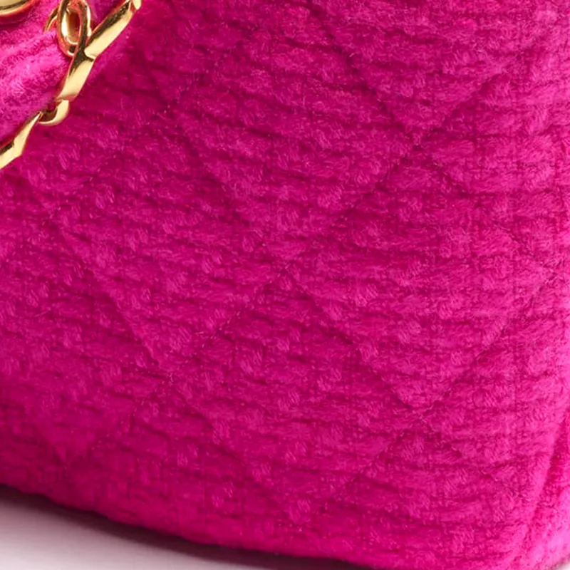 CHANEL 22K Autumn And Winter Twill Soft Tweed & Metal Detail Shoulder Bag, Handbag Women's Peach Pink-4