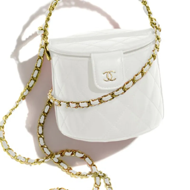 CHANEL Sheepskin Bucket Bag, Picnic Bag, Handbag, Shoulder Bag, Crossbody Bag Women's White-3