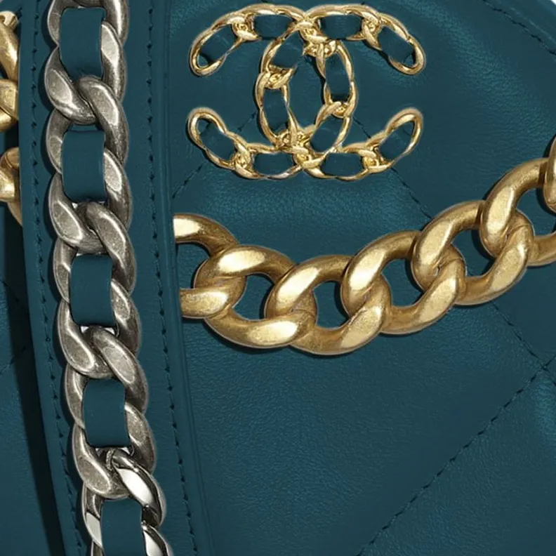 CHANEL 19Bag Leather & Metal Round Bag, Evening Party Bag, Handheld Shoulder Bag, Crossbody Bag Women's Dark Blue-3