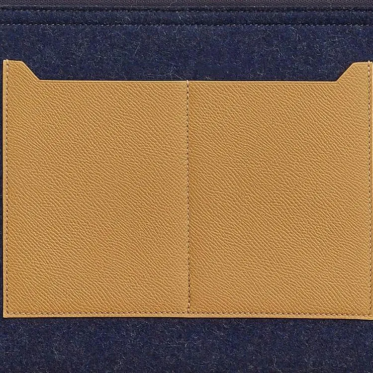 HERMES Toodoo Wool Felt With Epsom Calfskin Clutch Men's Midnight Blue/Cookie Color/Cream White-3