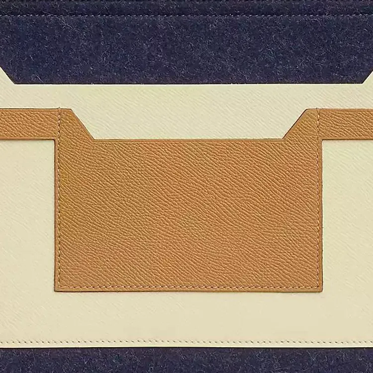 HERMES Toodoo Wool Felt With Epsom Calfskin Clutch Men's Midnight Blue/Cookie Color/Cream White-2