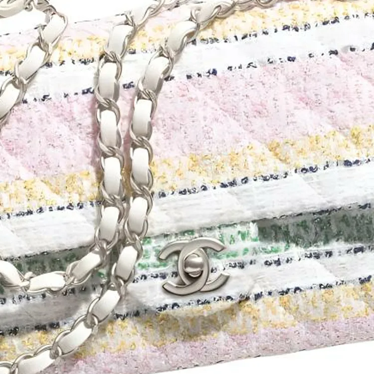 CHANEL Classic Flap CF Fabric One Shoulder Handbag Women's Light Pink Multicolor-4