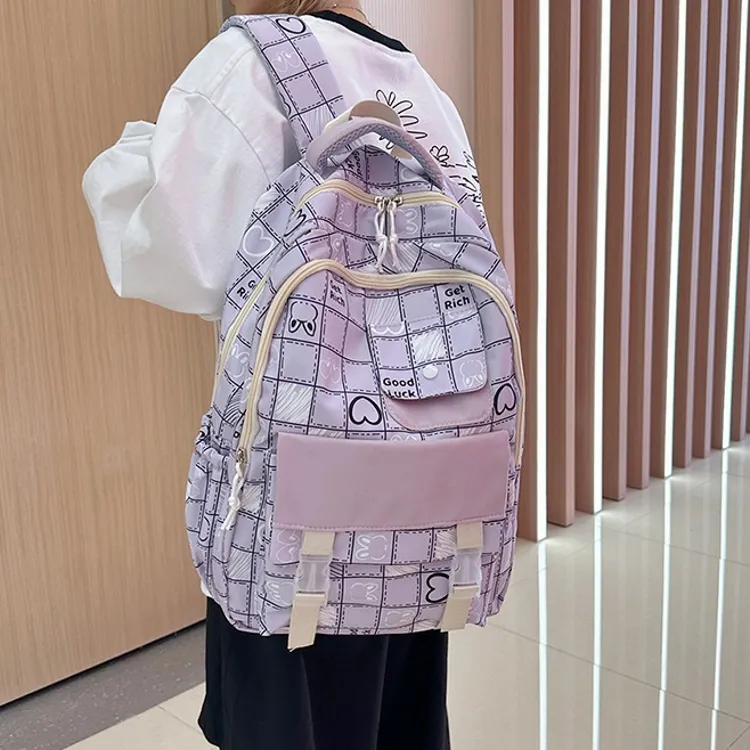 MOK Nylon Backpack Regular Unisex White/Black/Purple/Green/Pink-6