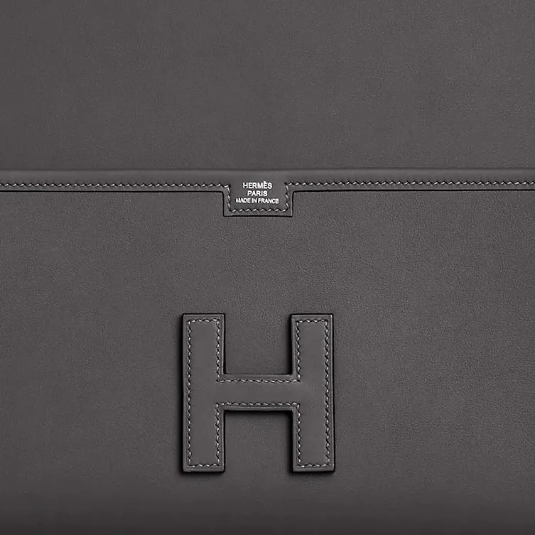 HERMES Jige Elan Swift Leather Clutch Women's 85 Ardoise Slate Gray-3