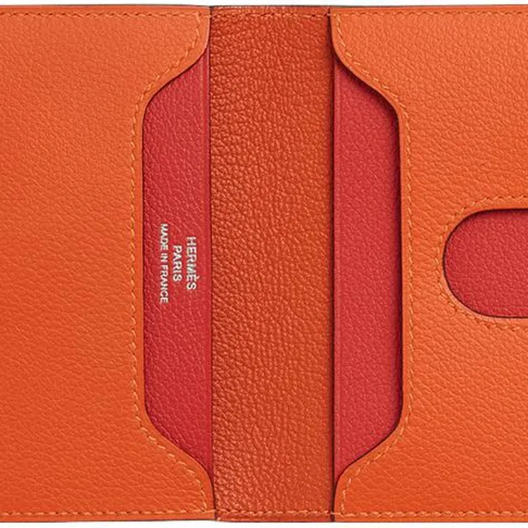 HERMES R.M.S Evercolor Leather Card Holder Regular Women's Flame Orange Red-3