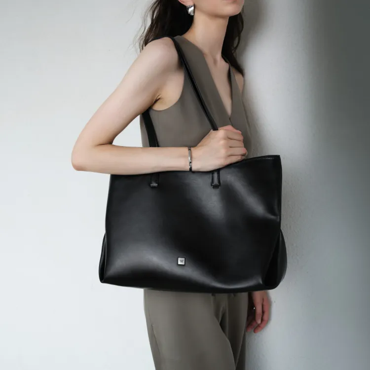INJOYLIFE Cow Leather Tote Bag Shoulder Bag Regular Women's Black-4
