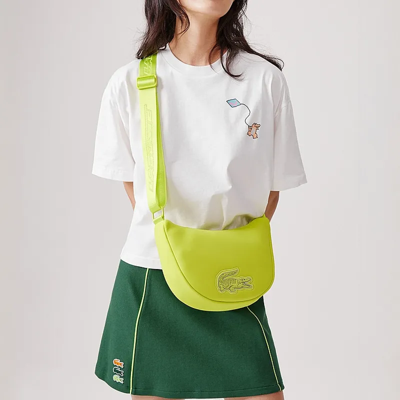 LACOSTE Fabric Shoulder Bag, Crossbody Bag, Handbag Small Size Women's Green Yellow-4