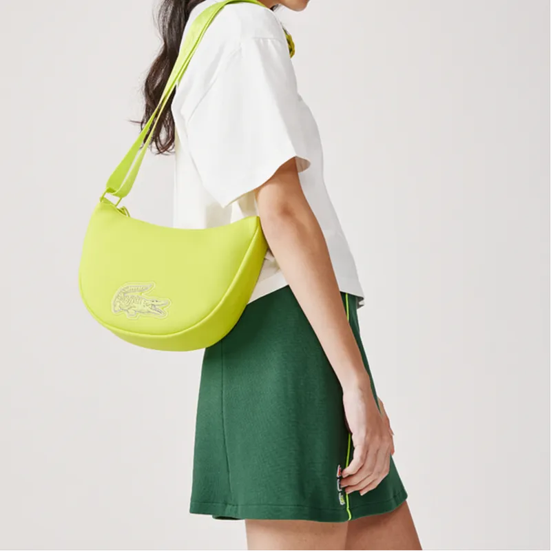 LACOSTE Fabric Shoulder Bag, Crossbody Bag, Handbag Small Size Women's Green Yellow-3