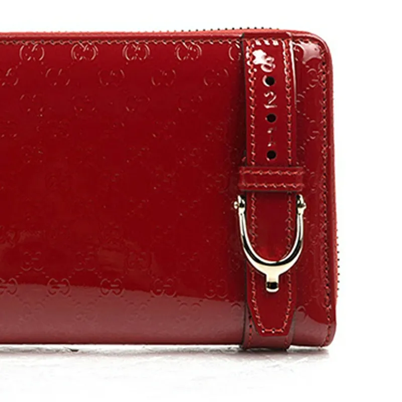GUCCI Patent Leather Long Zip Closure Wallet With Money Clip Women's Red-4