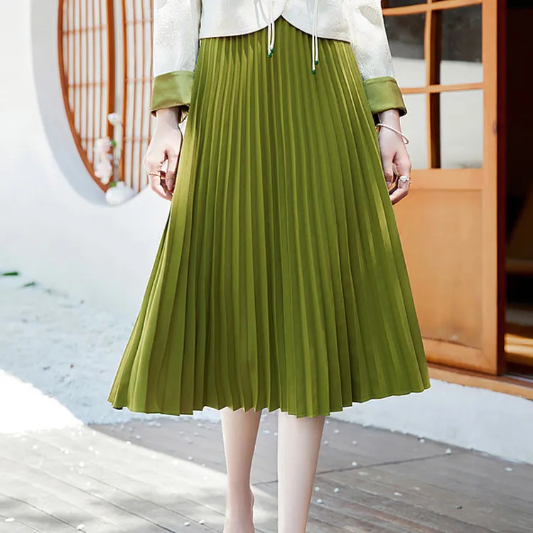 Like The Age Of Water Casual Long Skirts Women's Green-1