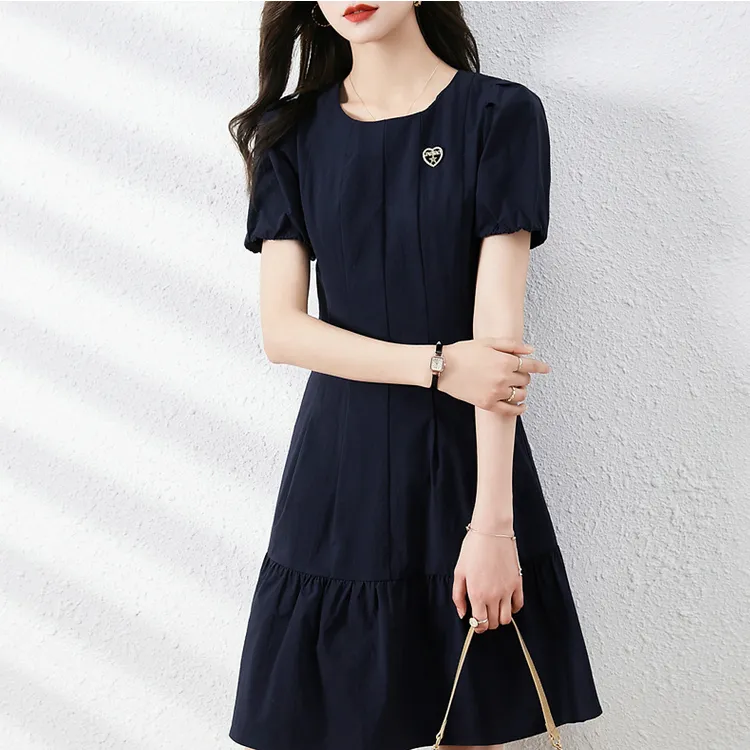 Mo Han Yi Mei Short Sleeved Dresses Women's Navy Blue-2