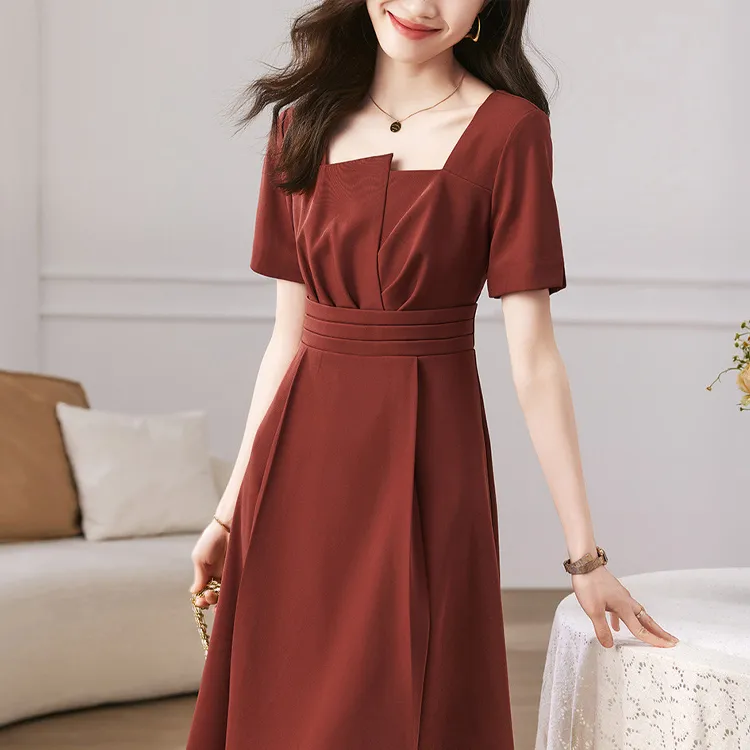 Mo Han Yi Mei Short Sleeved Dress Women's Brick Red-1